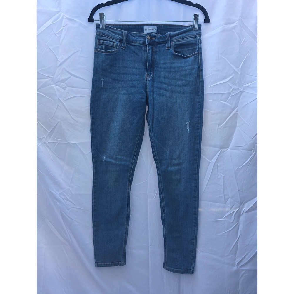 Studio Blue Womens Medium Wash Skinny Jeans Distressed Stretch Denim SPT542 29